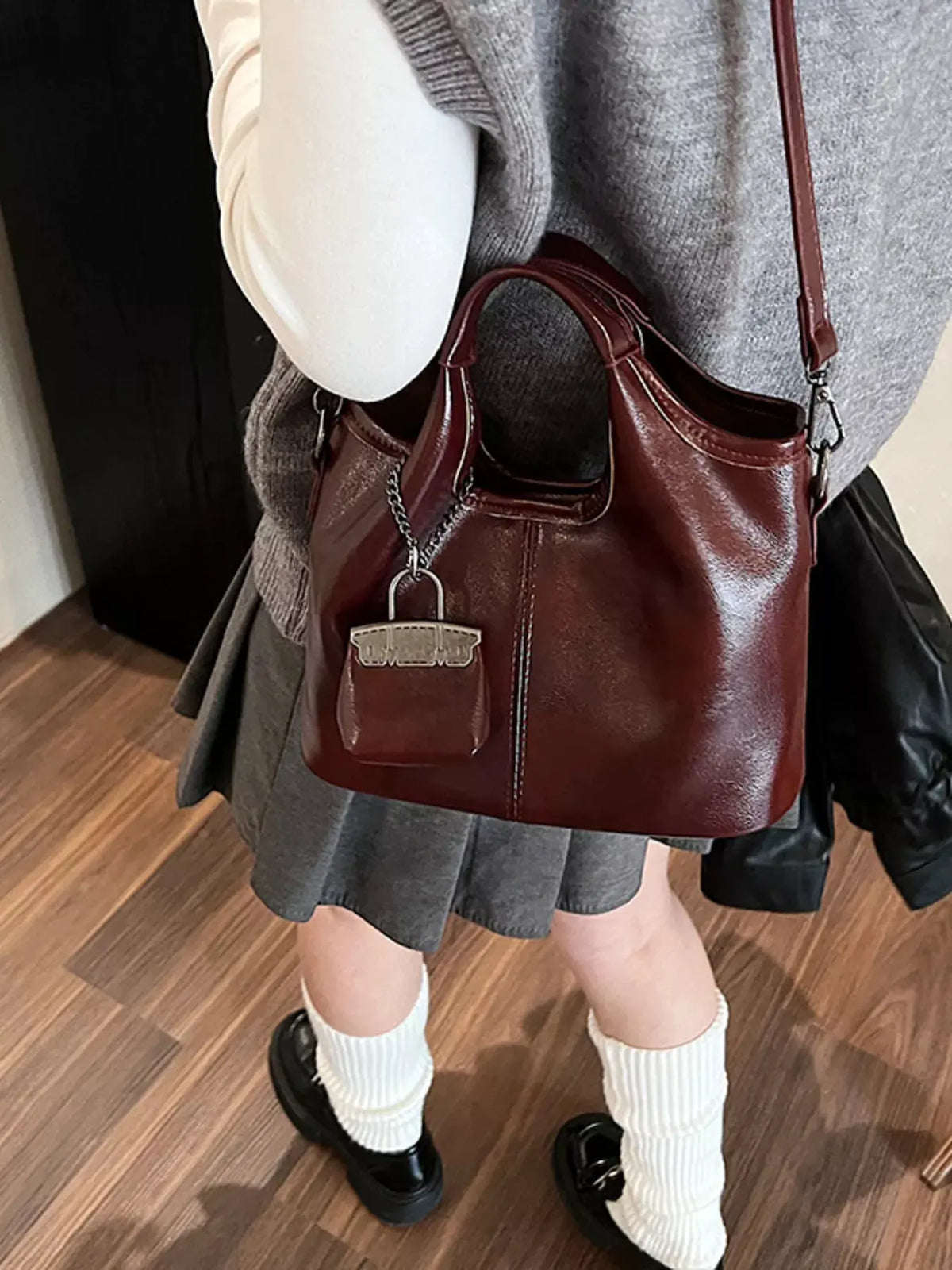 Leather Crossbody Bag with Charm by Partner Label