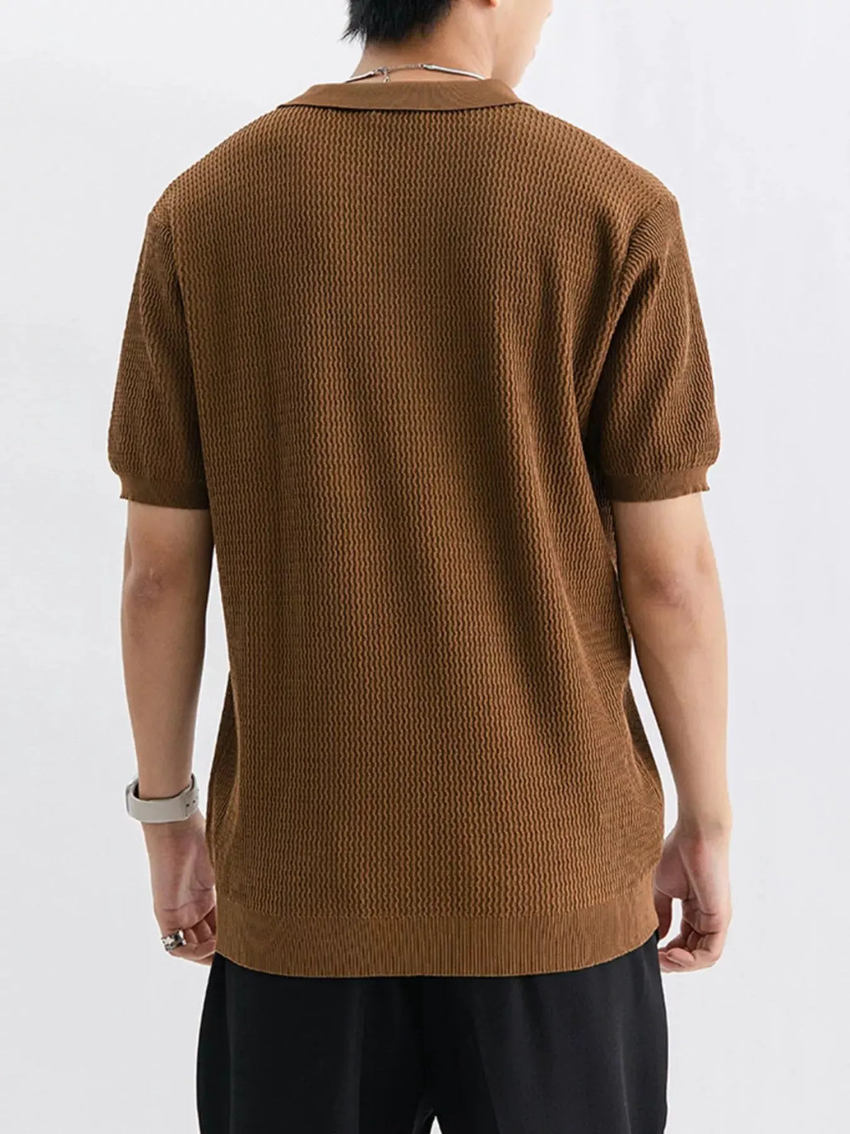 Men's Plus Size Textured Knit Short Sleeve Polo by Trendsi