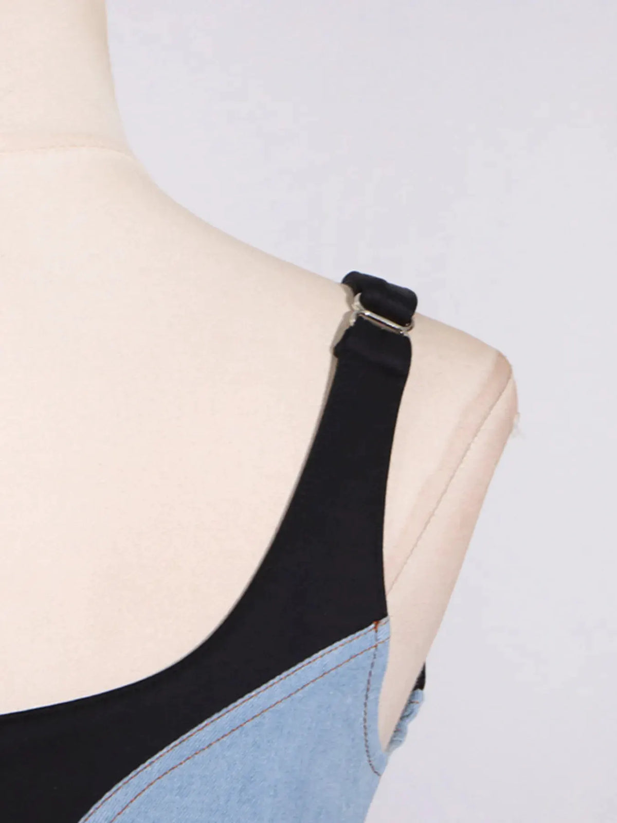 Contrast Adjustable Strap Denim Dress by Partner Label