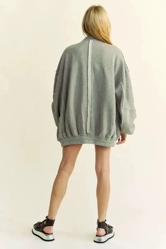 Davi & Dani Exposed Seam Zip Up Dropped Shoulder Jacket by Davi & Dani