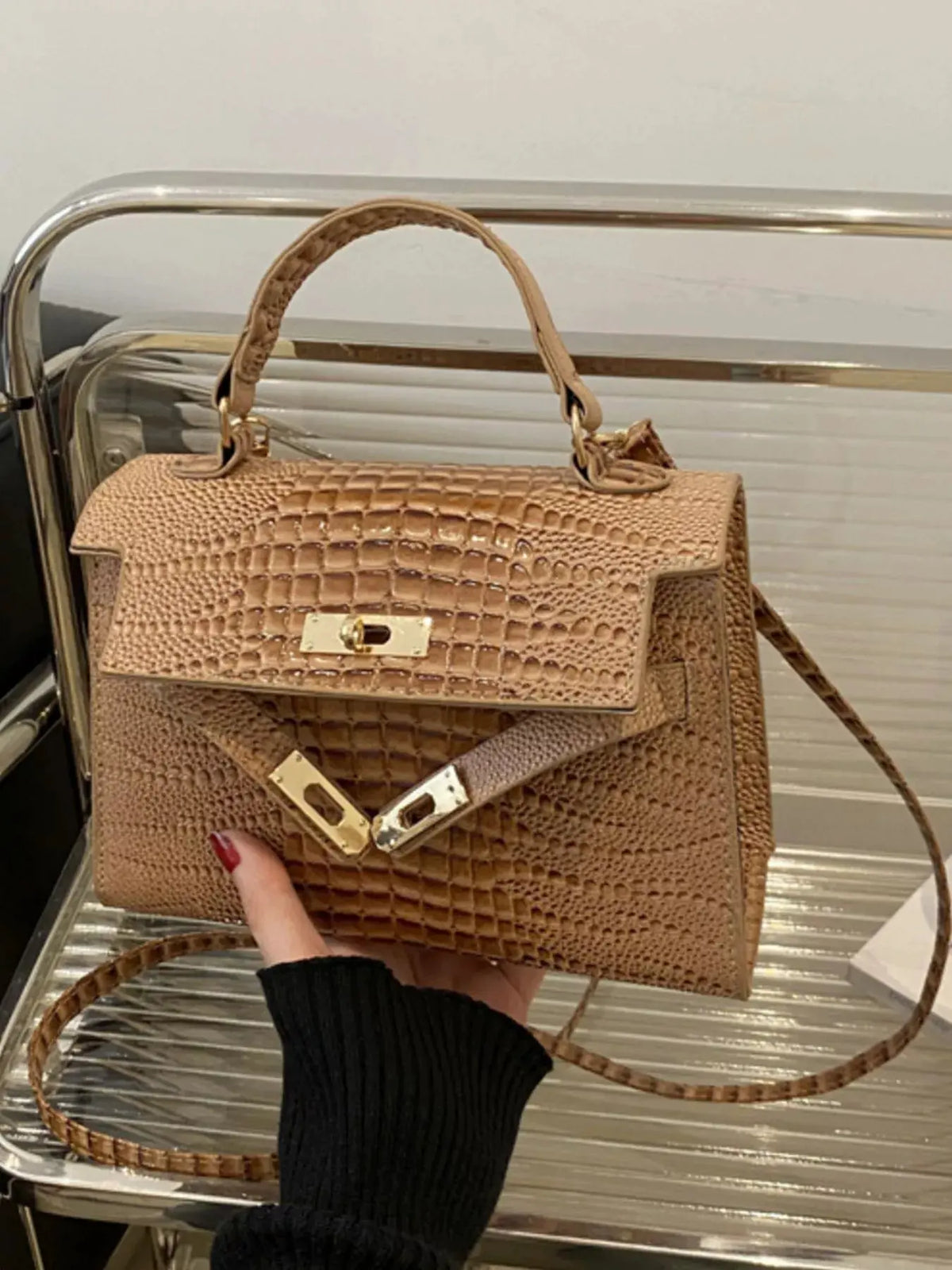Embossed Flap Crossbody Bag by Partner Label