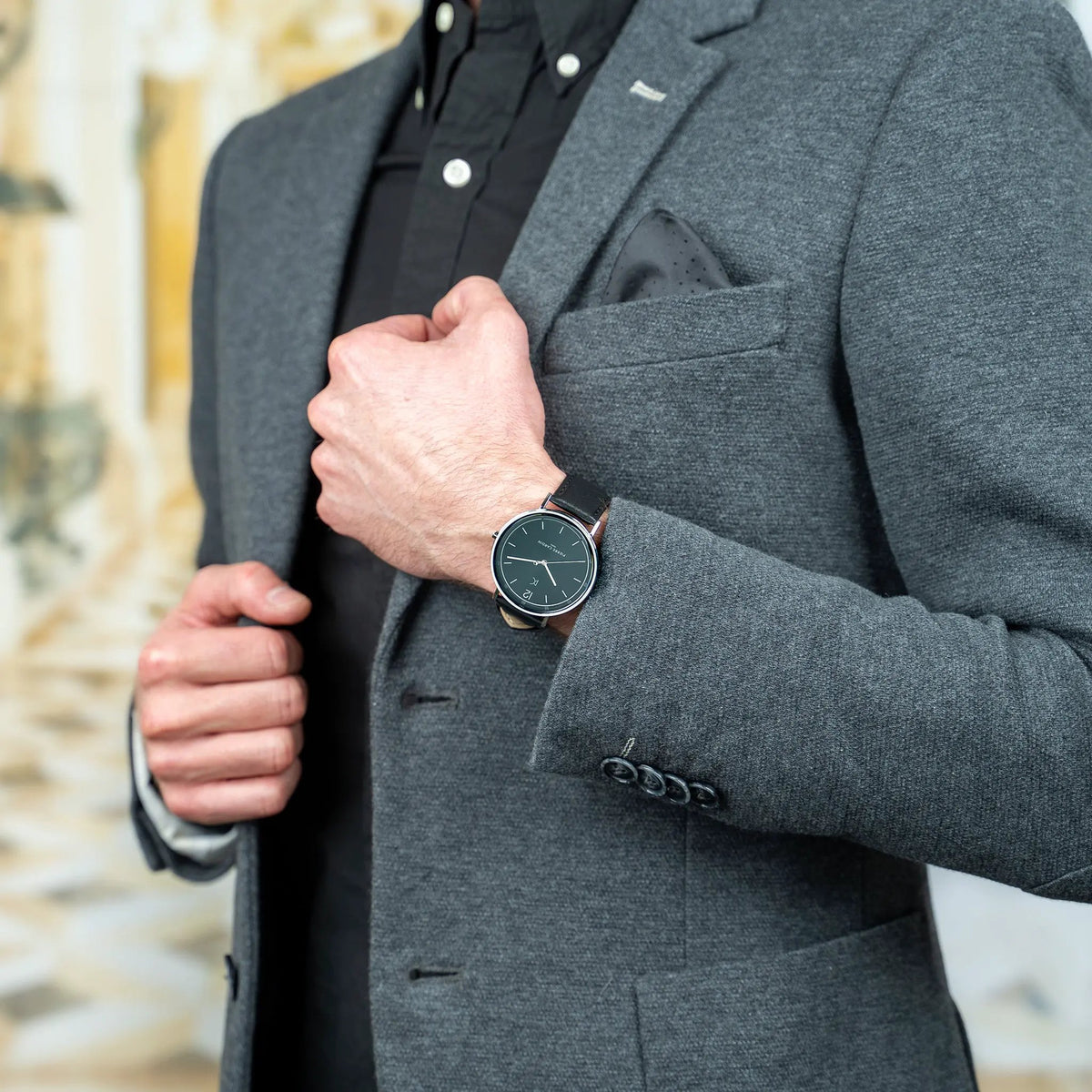 Pierre Cardin Men's Silver Stainless Steel, Black Leather | Cbn.3003 by PIERRE CARDIN