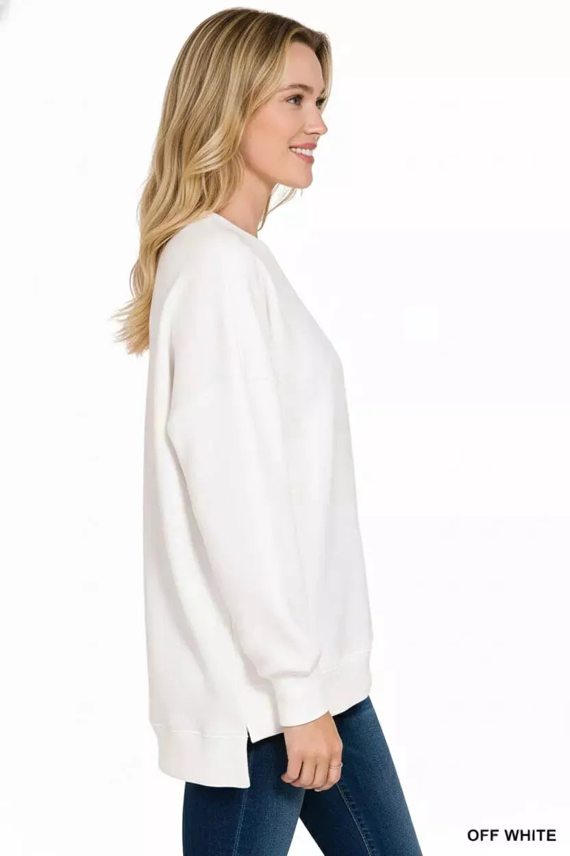 Zenana Fleece Hi-low Boyfriend Sweatshirts with Pockets by Zenana