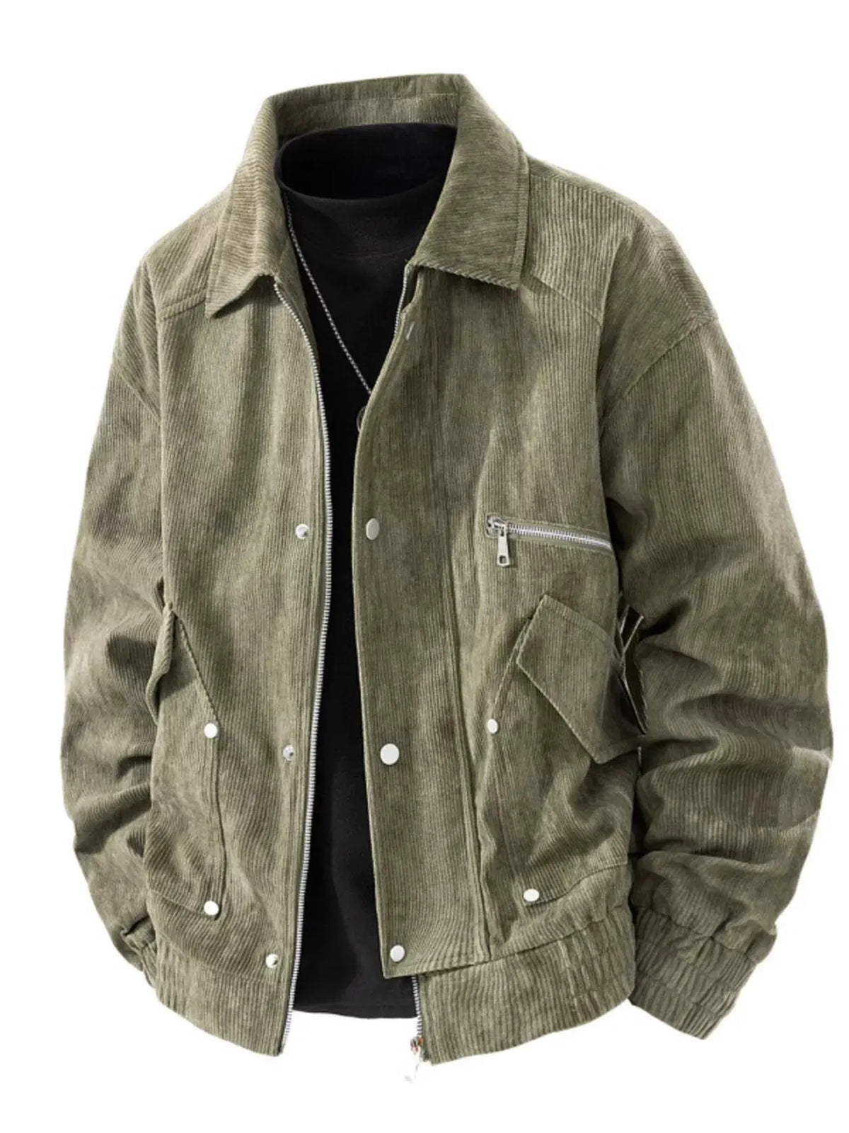 Men's Plus Size Casual Corduroy Snap-Down Jacket by Partner Label