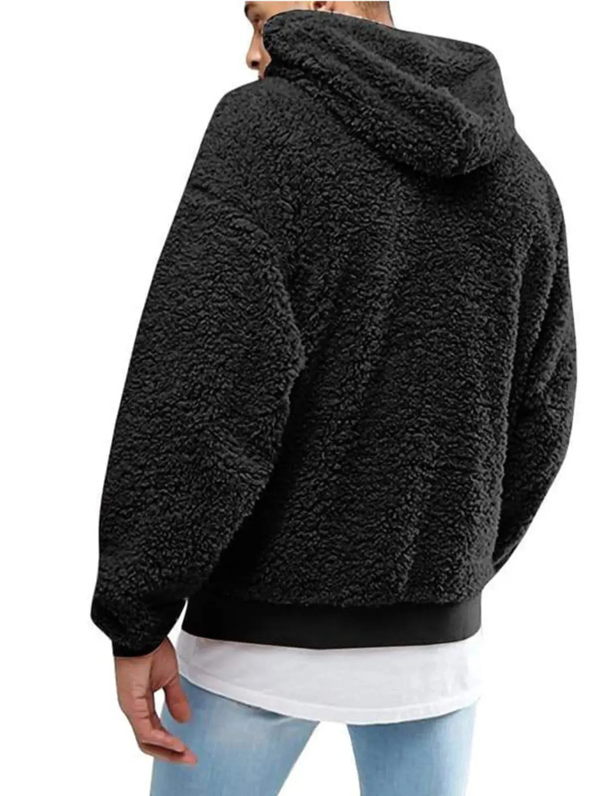 Men's Full Size Drawstring Sherpa Fleece Long Sleeve Hoodie Plus Size by Trendsi