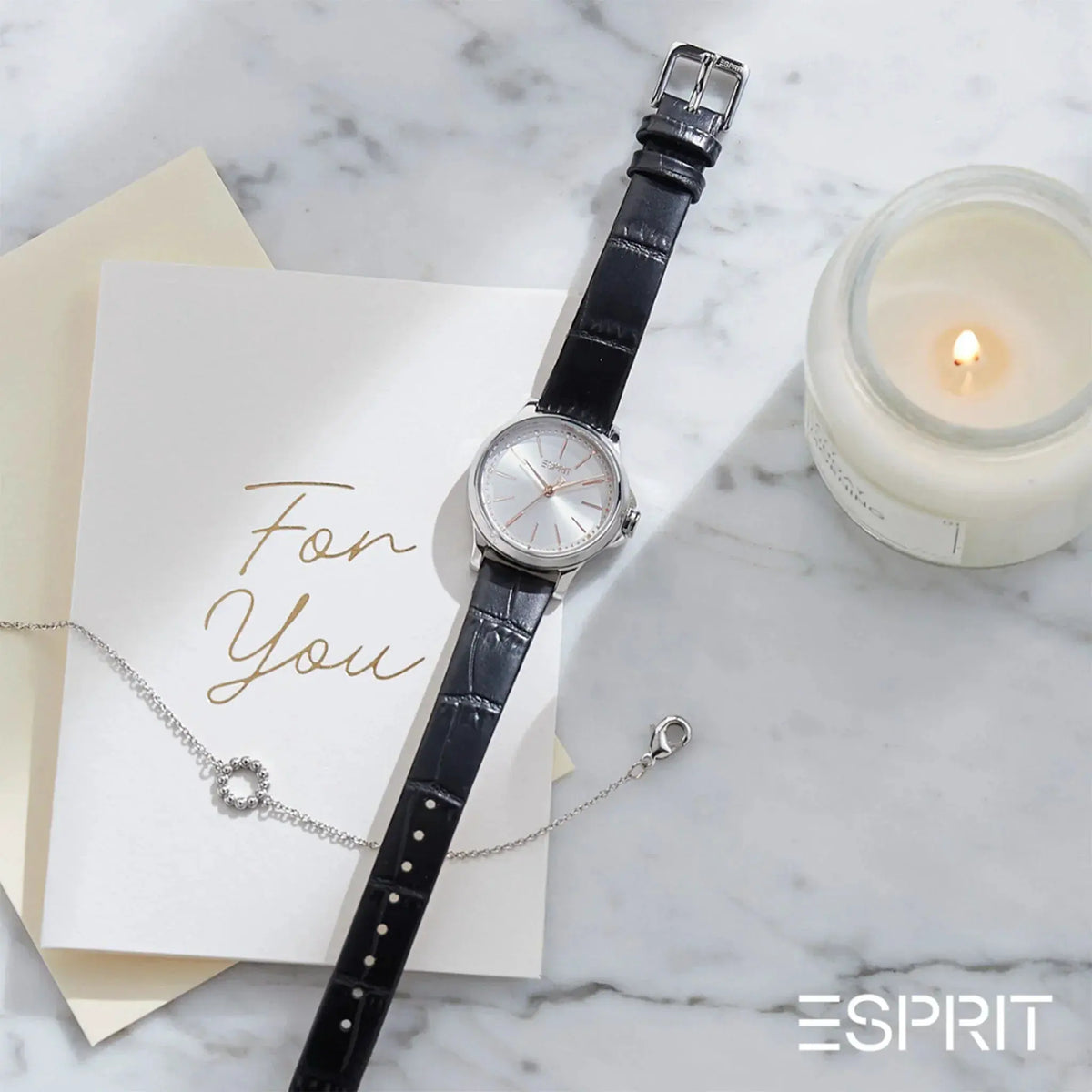 Esprit Women's Black Leather Watch, Silver Dial | ES1L144L2015 by ESPRIT