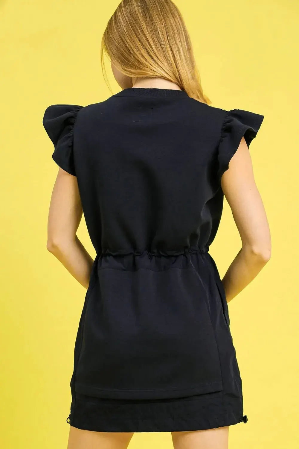 Umgee Luxe knit Ruffle Sleeve Drawstring Mini Dress by Umgee