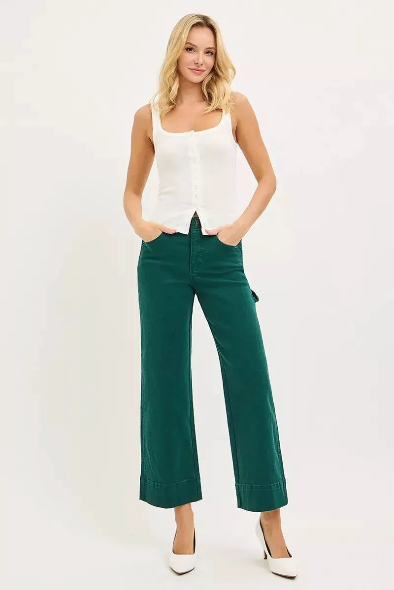 RISEN Tummy Control High Rise Crop Wide No Waist Band Pants by RISEN