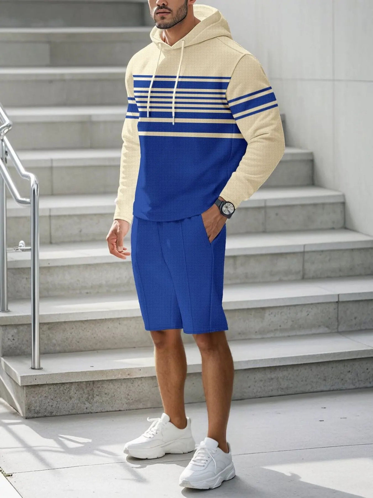 Men's Full Size Striped Hoodie & Shorts Casual Set Plus Size by Partner Label