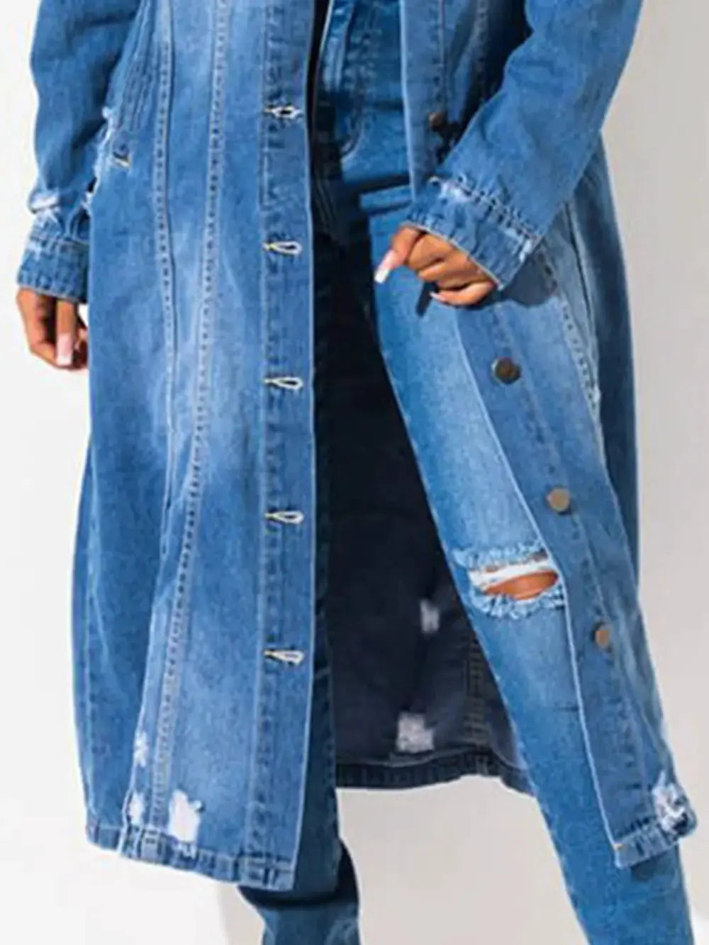 Long Sleeve Raw Hem Denim Jacket by Partner Label