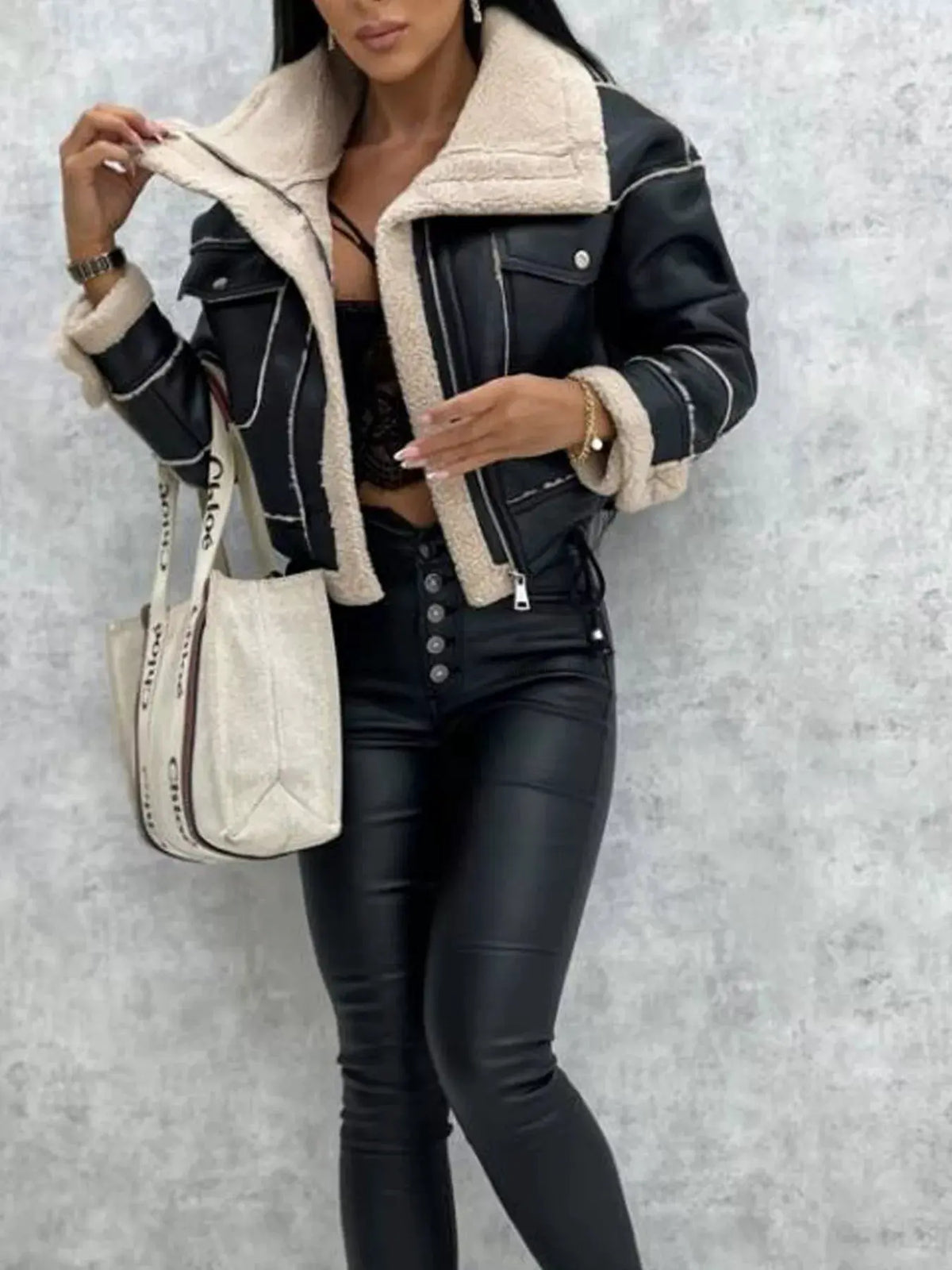Sherpa Trim Cropped Jacket by Partner Label
