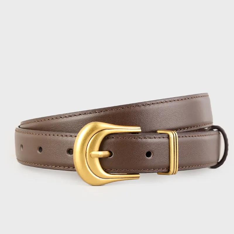 Classic Leather Belt with Golden Buckle by Trendsi