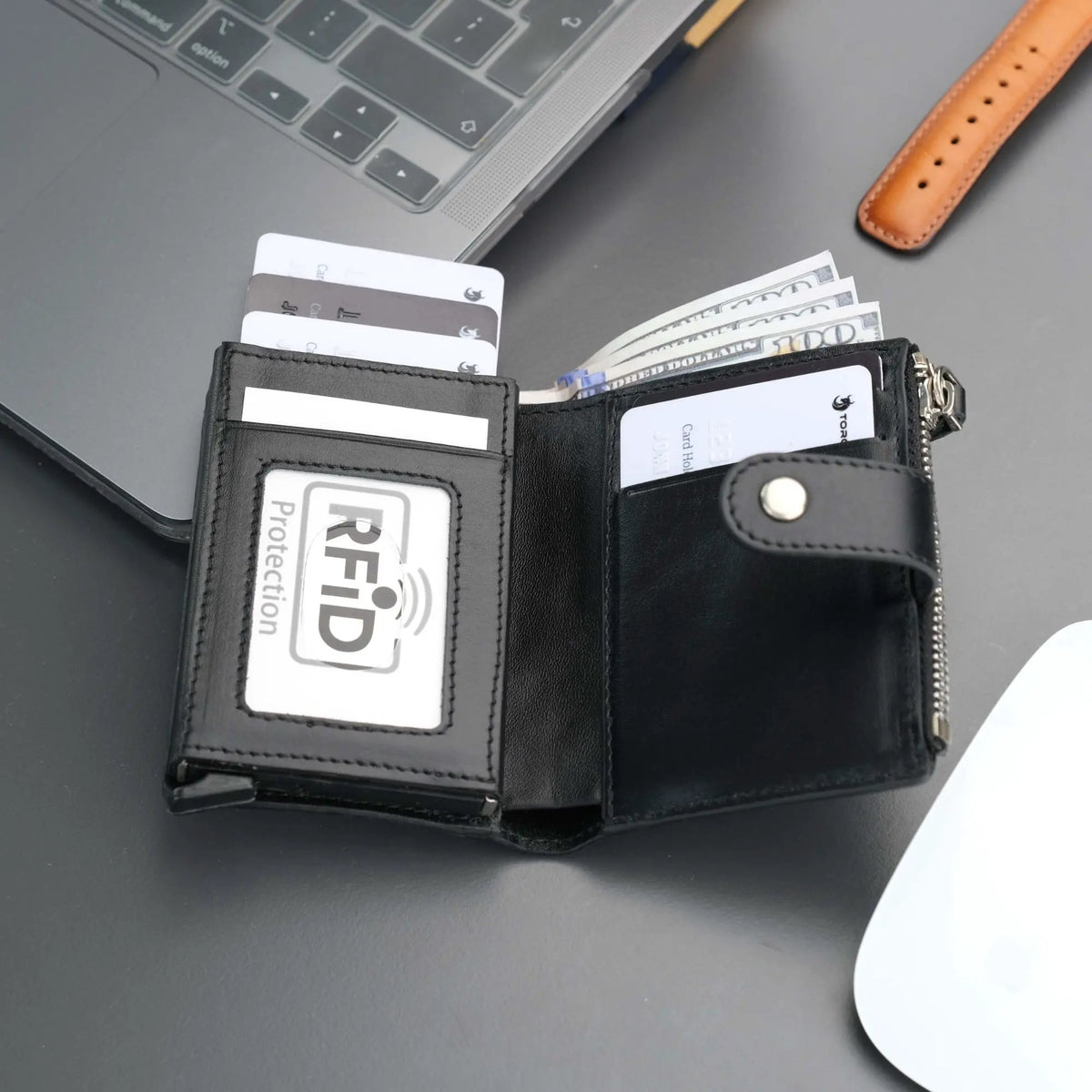 Glenrock Black Leather Pop-up Cardholder Wallet by TORONATA