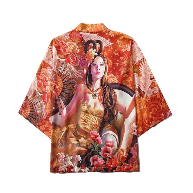 Japanese Crow Print Kimonos Streerwear Yukata Women Haori Harajuku Kimono Robe Cardigan Men Red Asian Clothes by Vimost Shop