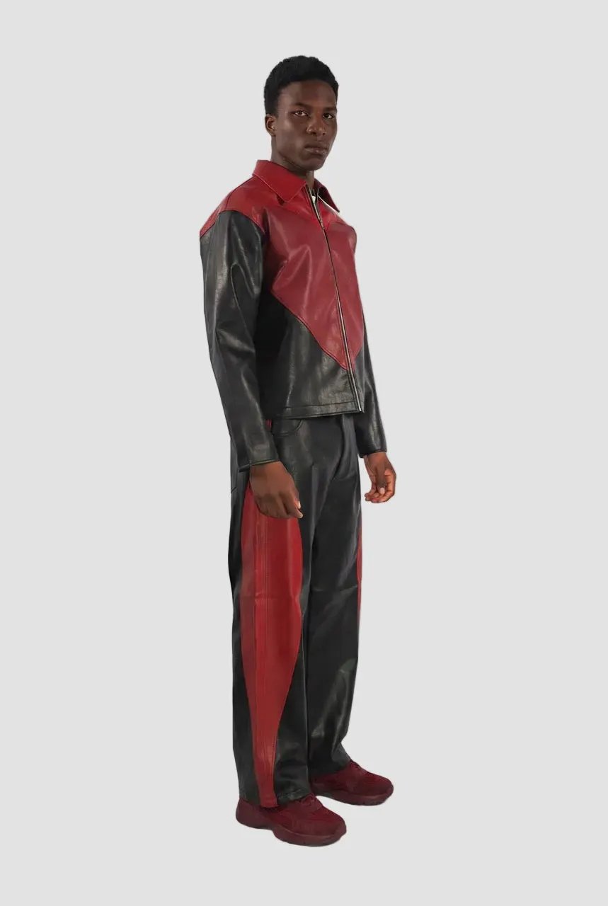 Panel Contrast Vegan Leather Pants by Hideout