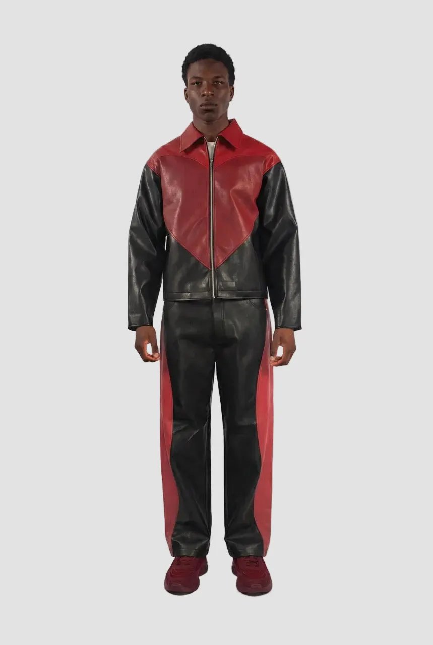 Panel Contrast Vegan Leather Pants by Hideout