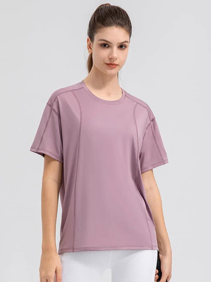 Round Neck Short Sleeve Active Top by Partner Label