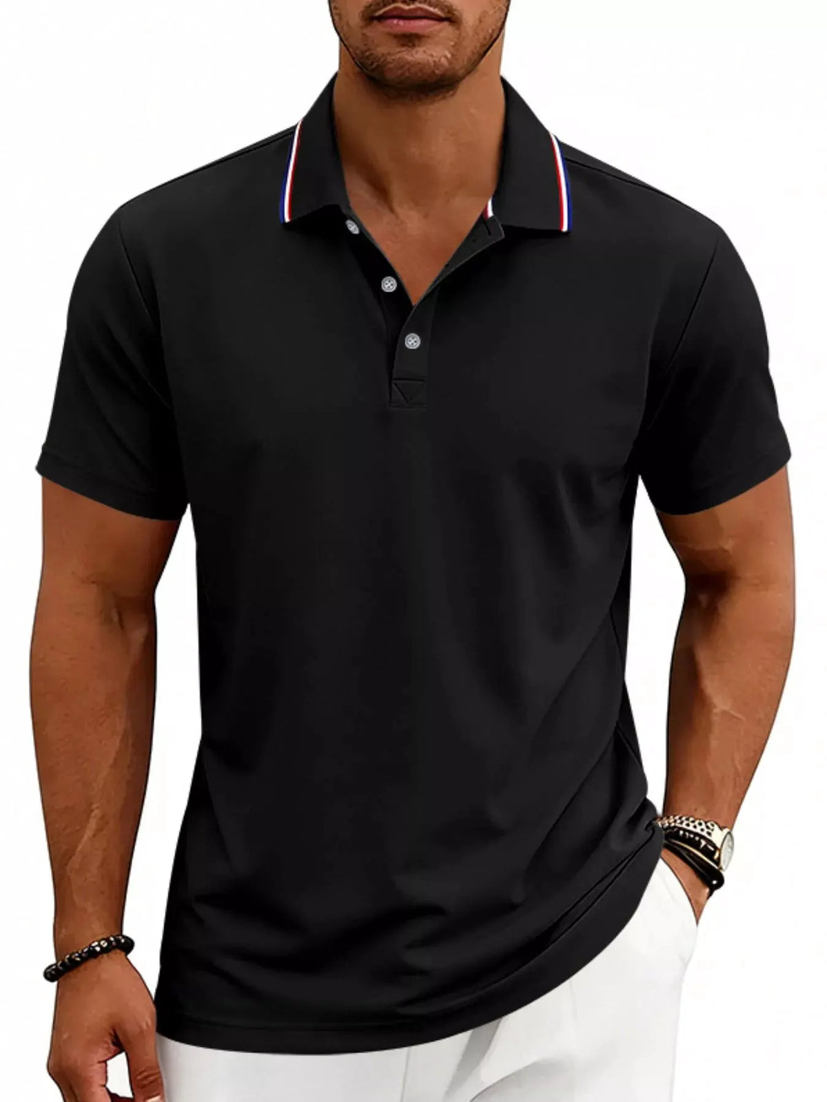 Men's Full Size Casual Button Detail Polo Plus Size by Trendsi