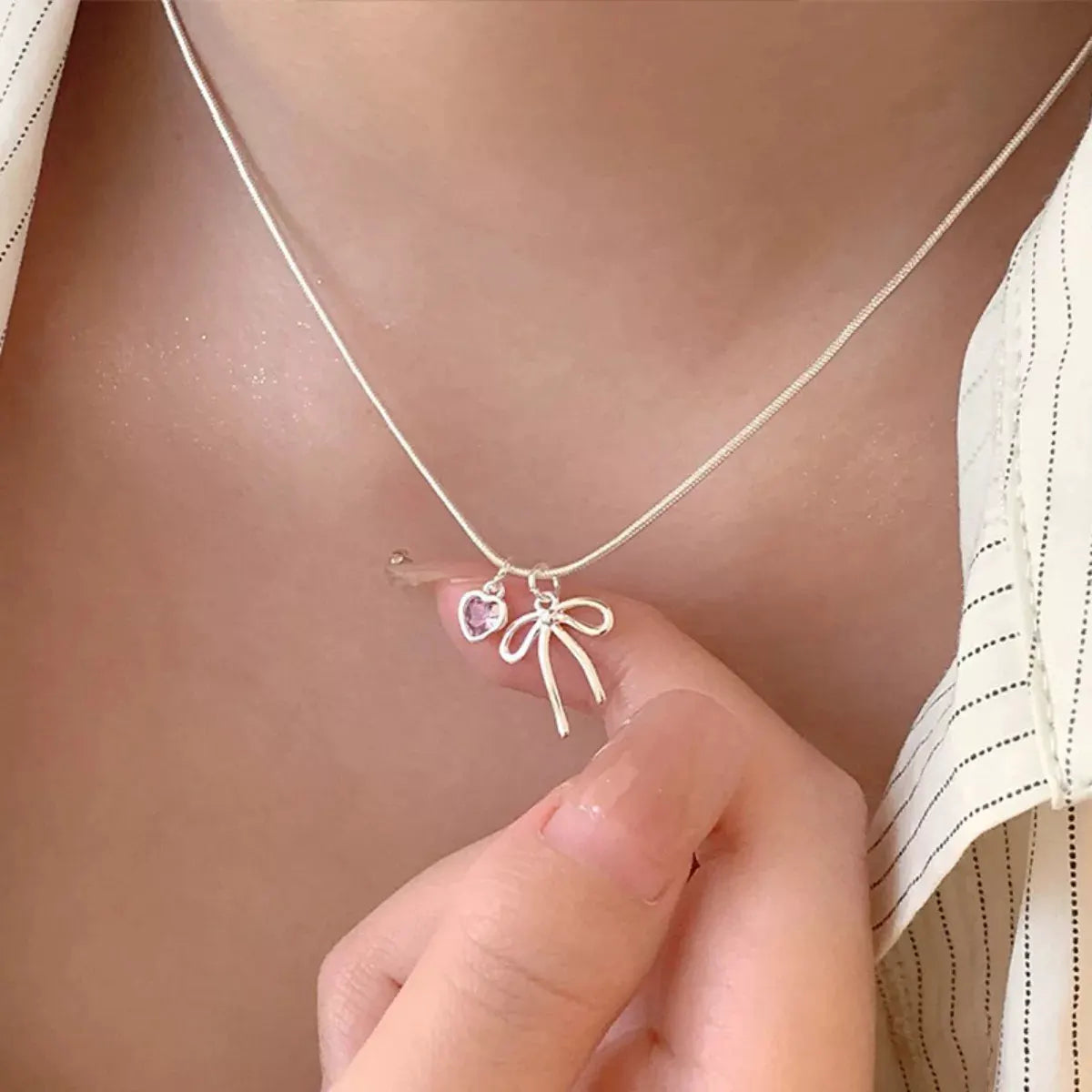 Bow & Heart Pendant Necklace by Partner Labels