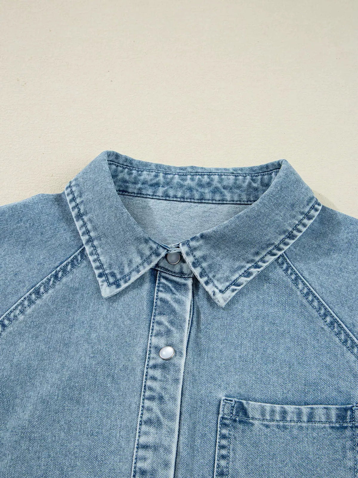 Smocked Cuffs Flared Denim Shirt Mini Dress by Partner Label