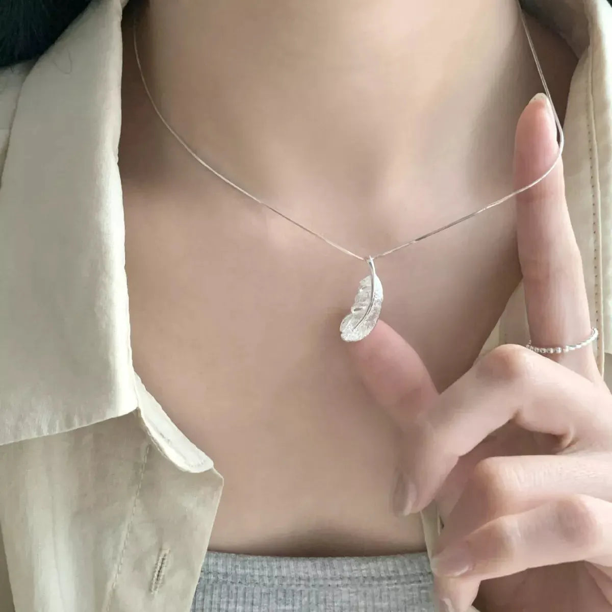Feather Pendant Necklace by Partner Labels