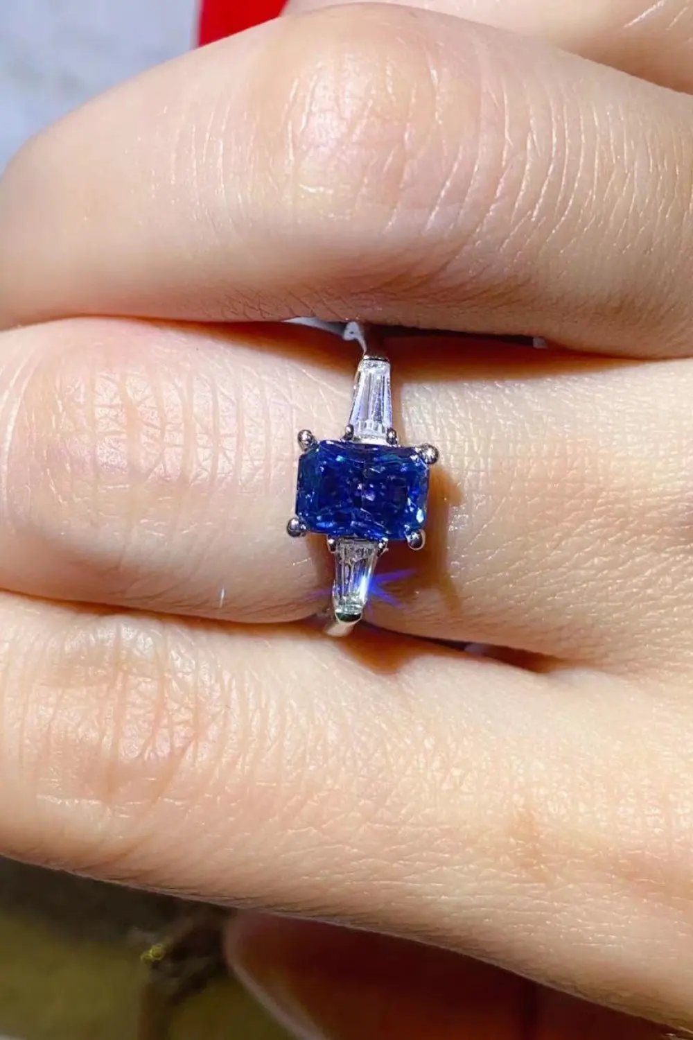 1 Carat Moissanite Platinum-Plated Rectangle Ring in Blue by Partner Label