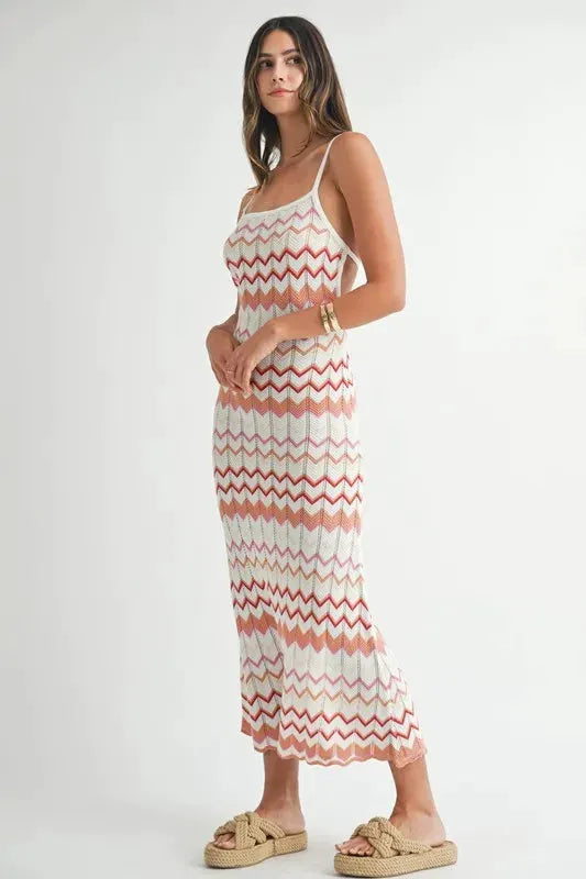 MABLE Lightweight Pointelle Chevron Knit Maxi Dress by MABLE