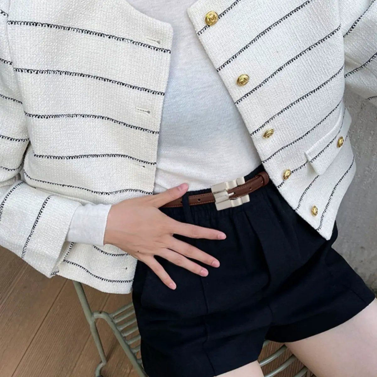 Skinny Leather Belt with Silver Buckle by Trendsi