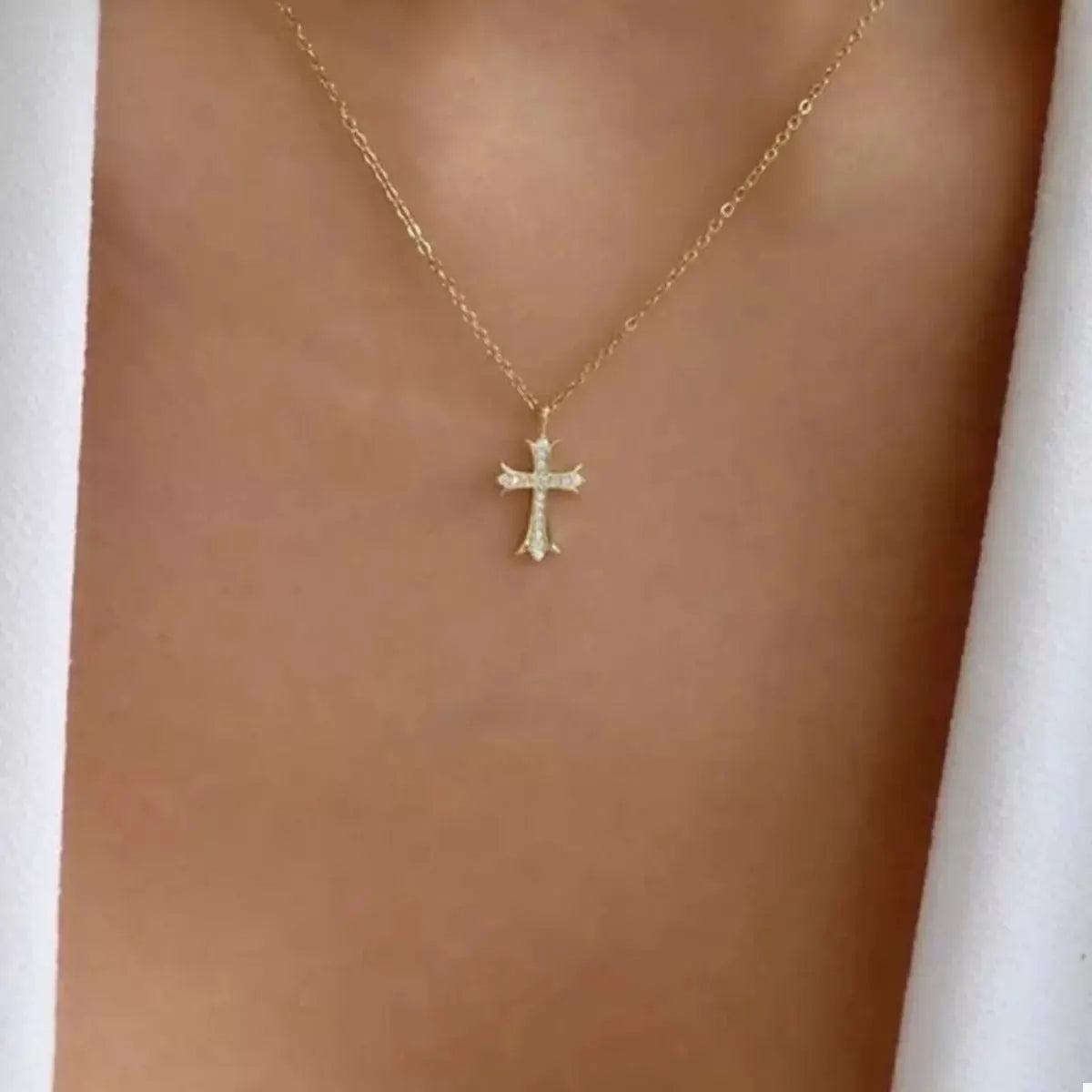 18K Gold-Plated Rhinestone Cross Necklace by Partner Labels