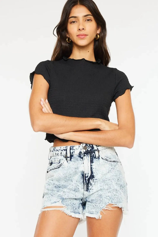 Kancan Full Size Distressed High Waist Denim Shorts by Kancan