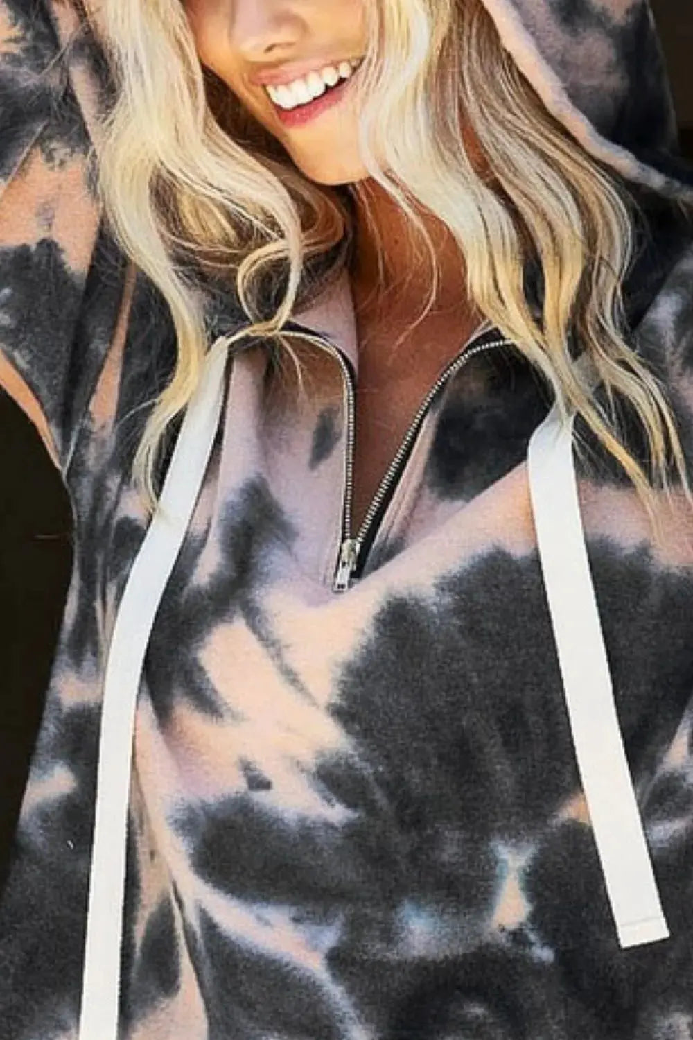 BiBi Tie Dye Brushed Terry Hoodie with Zip Up Closure by BiBi