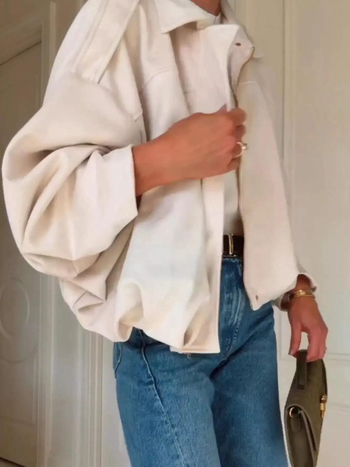 Zip Up Dropped Shoulder Suede Jacket by Partner Label