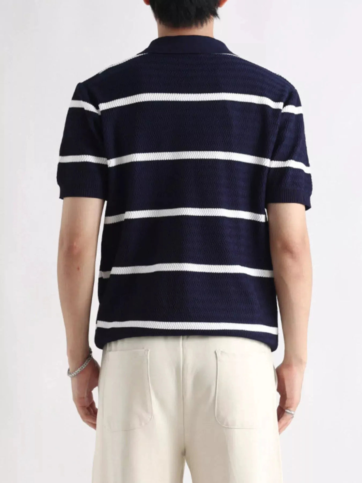 Men's Plus Size Striped Zip-Up Knit Polo by POL