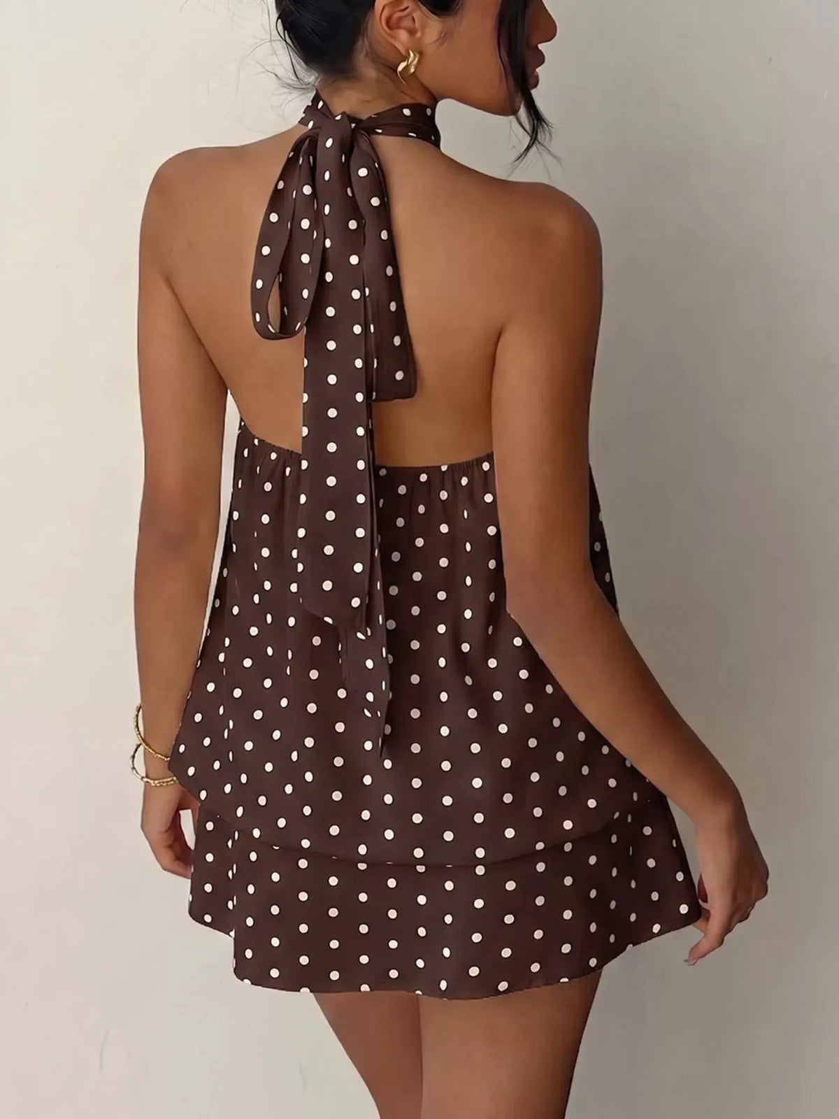 Polka Dot Halter Neck Mini Dress by Trendsi