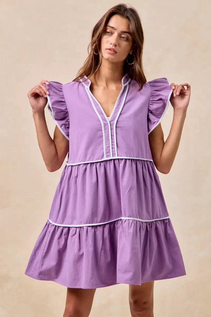 BiBi Gameday Theme Contrast Binding Ruffled Dress by BiBi