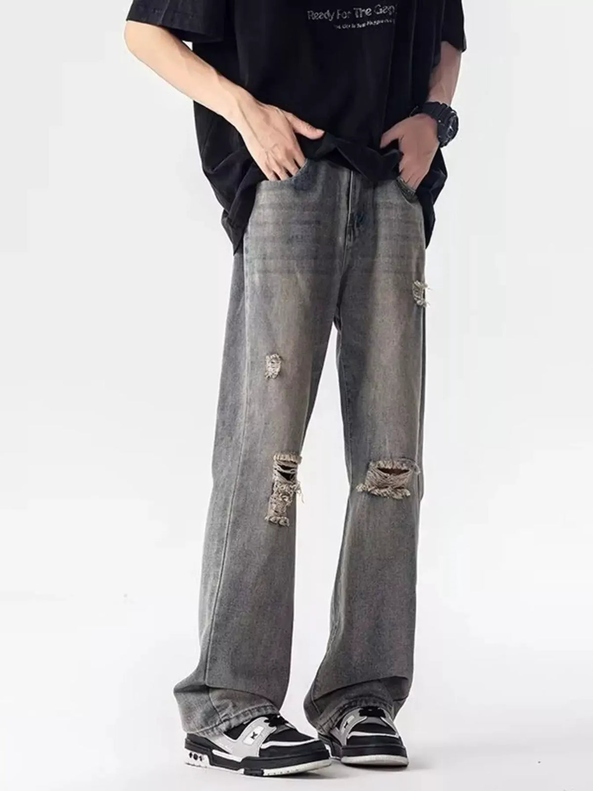 Men's Full Size Distressed Loose Fit Jeans Plus Size by Partner Label