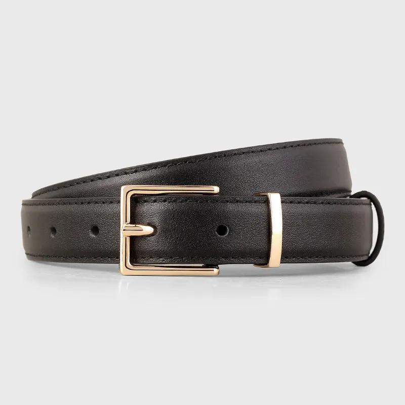 Leather Belt with Golden Buckle by Trendsi