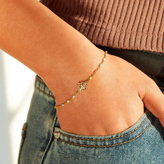 Lotus Shape 18K Gold-Plated Bead Bracelet by Partner Label