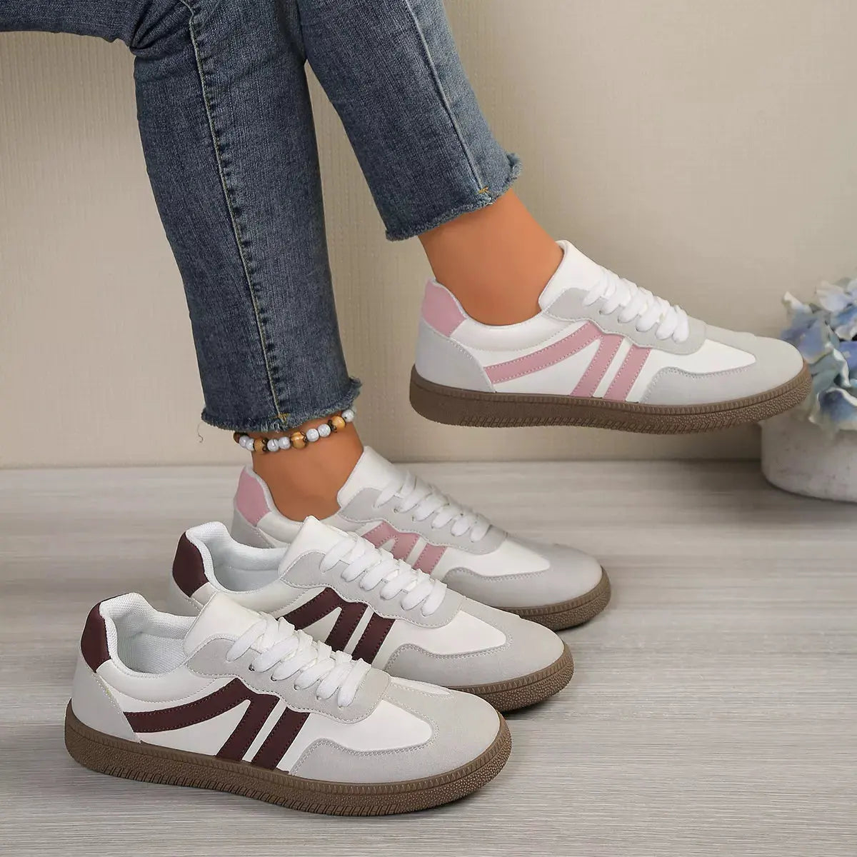 Striped Lace‑Up Casual Sneakers | Partner Labels Selection by Partner Label
