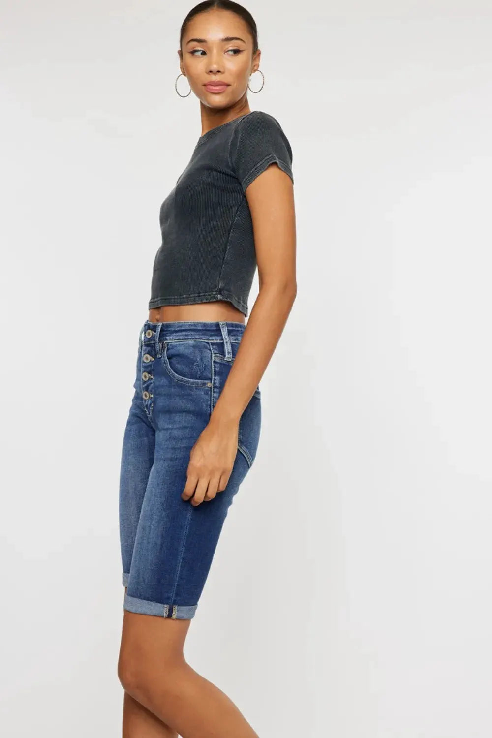 Kancan Full Size Cat's Whiskers Button Fly Denim Shorts by Kancan