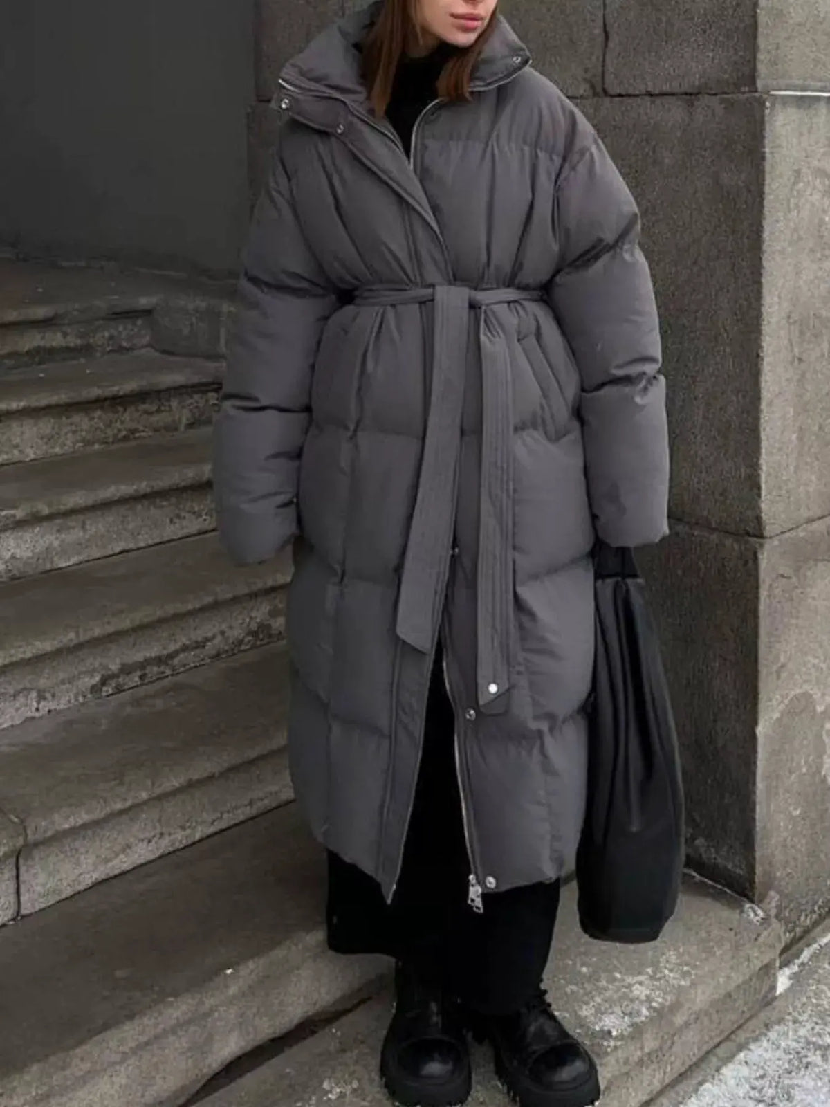 Longline Padded Winter Coat with Belted Waist | Partner Labels Selection by Partner Label