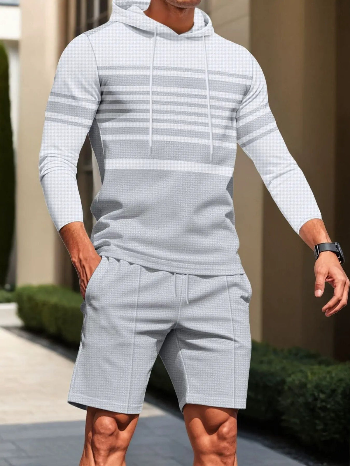Men's Full Size Striped Hoodie & Shorts Casual Set Plus Size by Partner Label