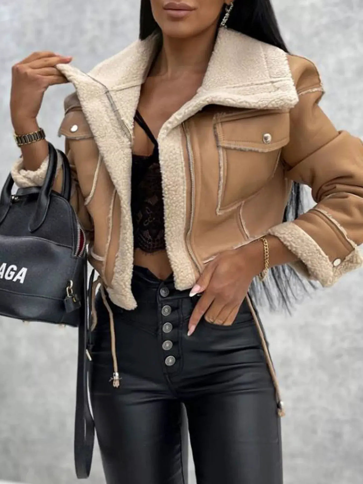 Sherpa Trim Cropped Jacket by Partner Label