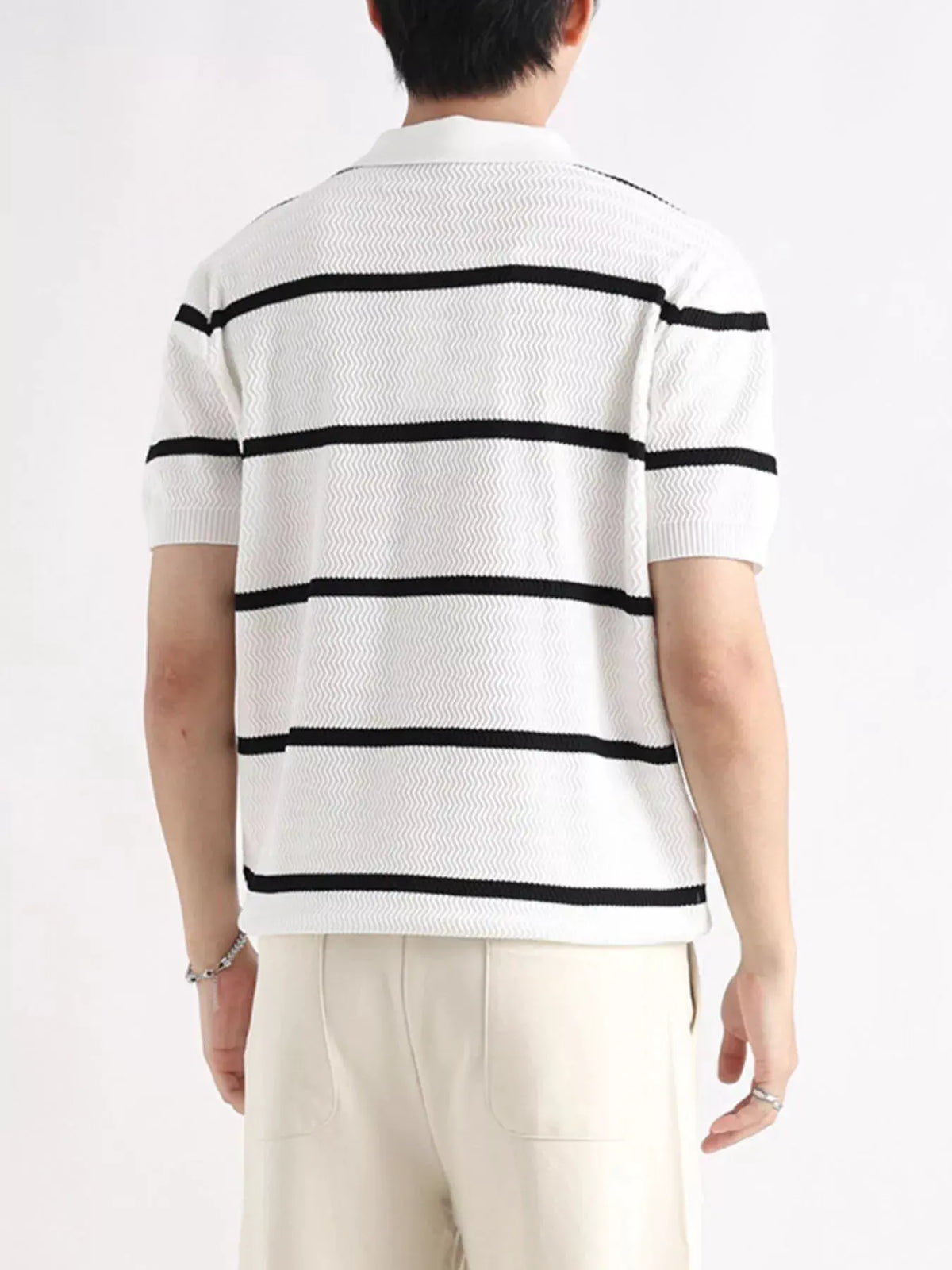 Men's Plus Size Striped Zip-Up Knit Polo by POL