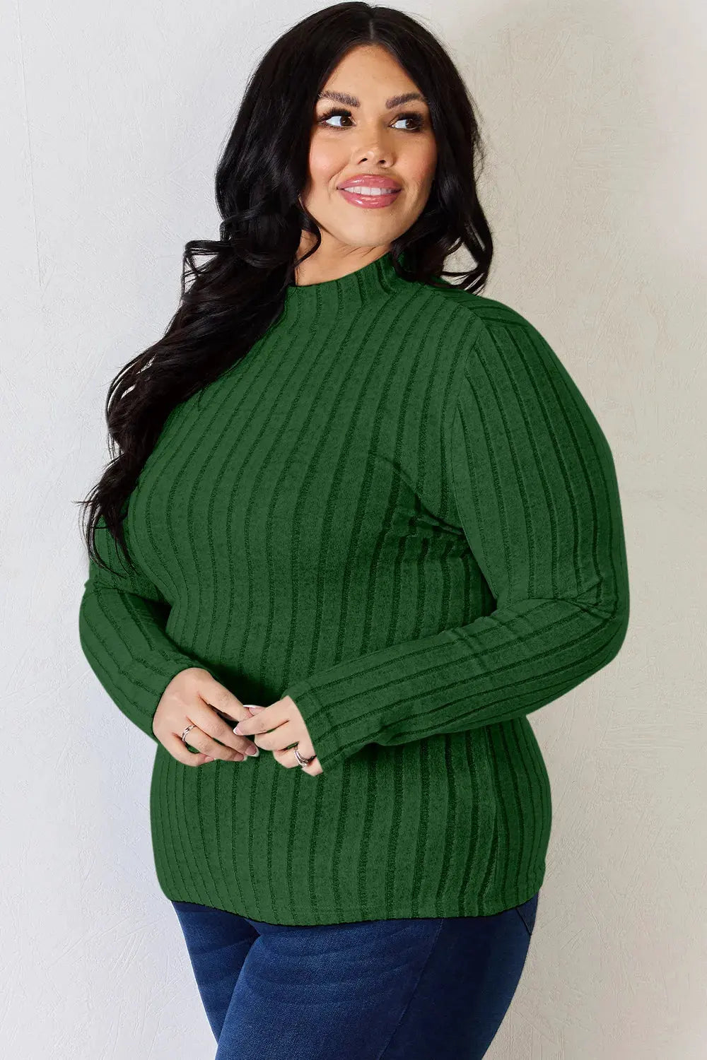 Basic Bae Full Size Ribbed Mock Neck Long Sleeve T-Shirt by Basic Bae