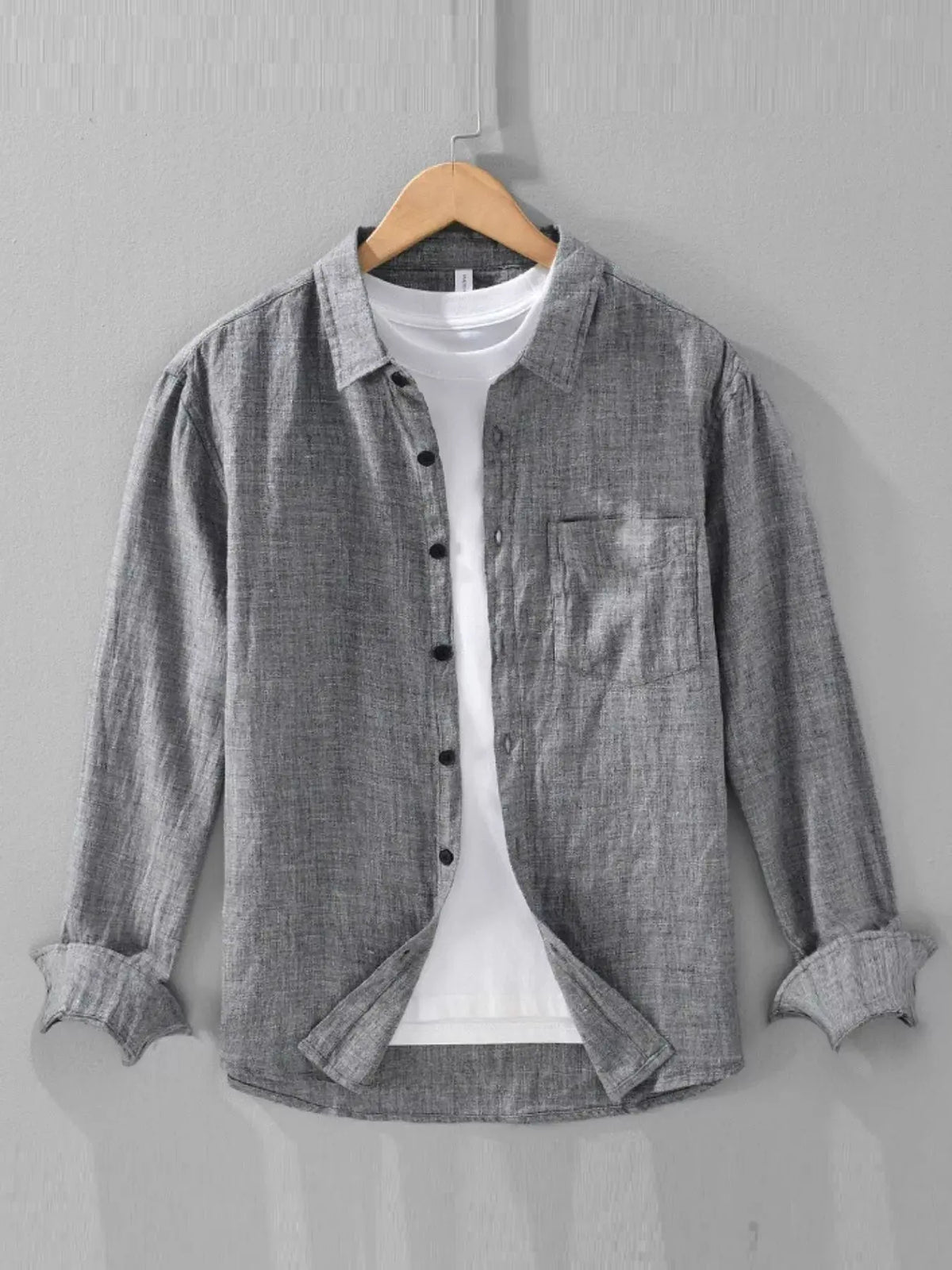 Men's Plus Size Button Up Long Sleeve Shirt by Trendsi