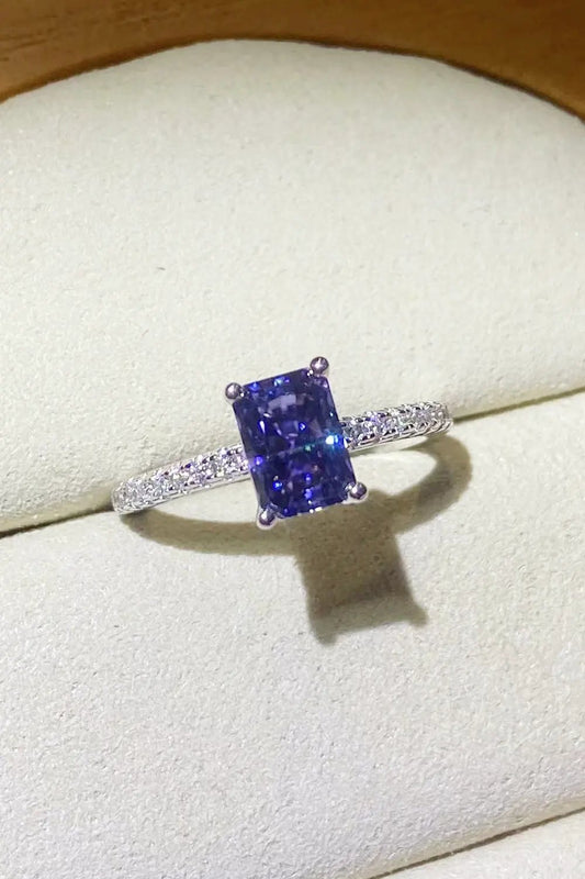1 Carat Moissanite 925 Sterling Silver Rectangle Ring in Blue by Partner Label