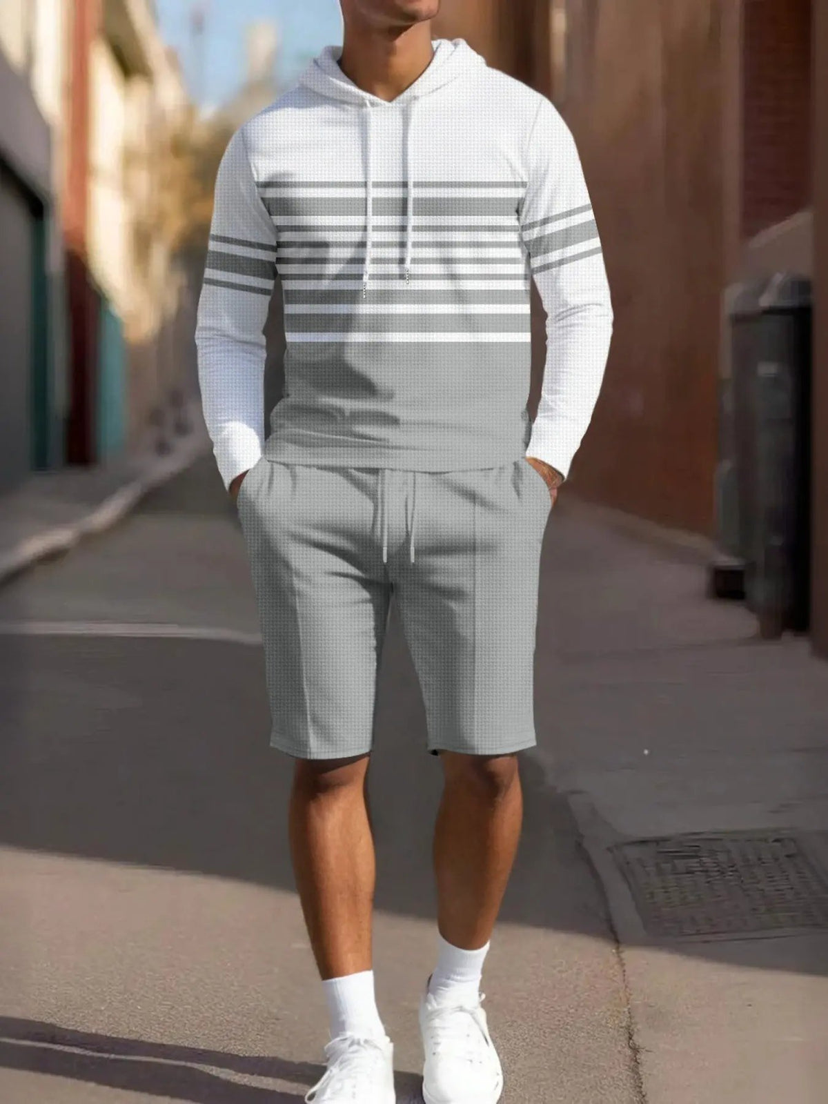 Men's Full Size Striped Hoodie & Shorts Casual Set Plus Size by Partner Label