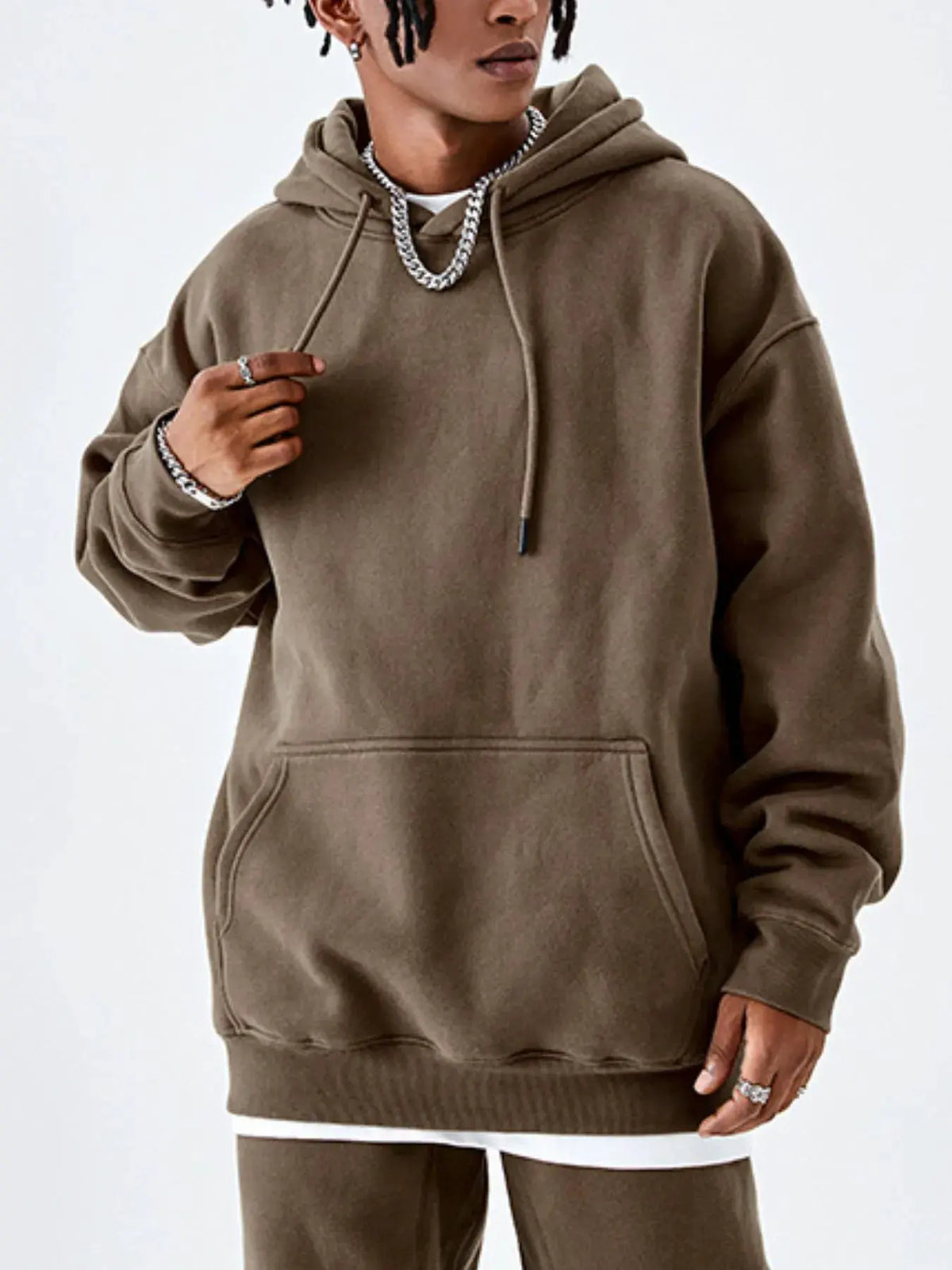 Men's Drawstring Drop Shoulder Hoodie by Trendsi