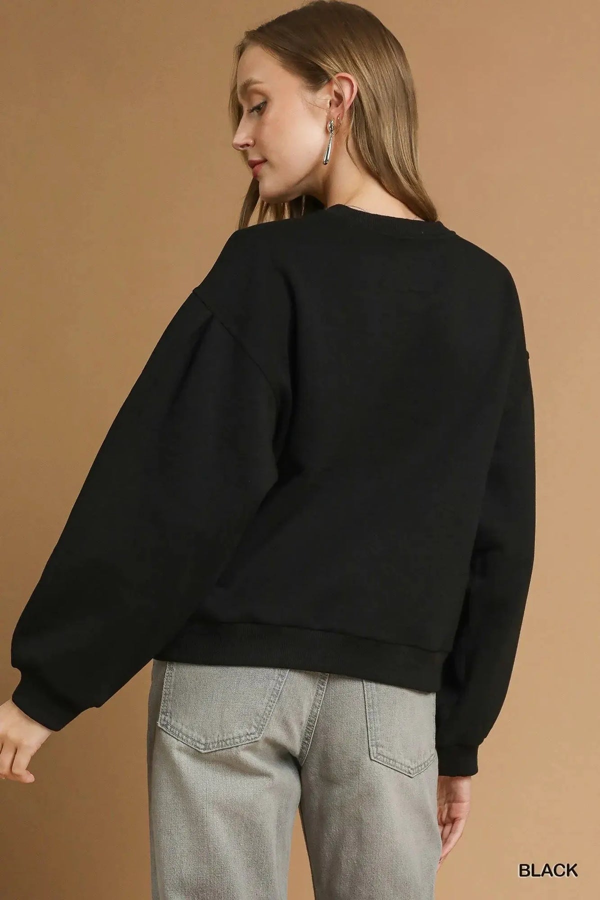 Umgee Round Neck Sweatshirt with Pleated Detail by Umgee